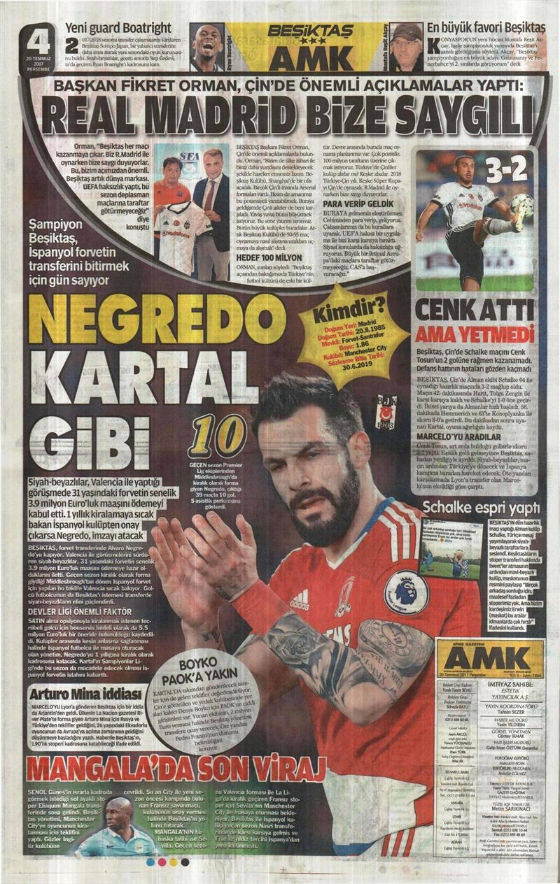 20 Temmuz 2017 | Gazetelerin Beşiktaş Manşetleri - Görsel 2