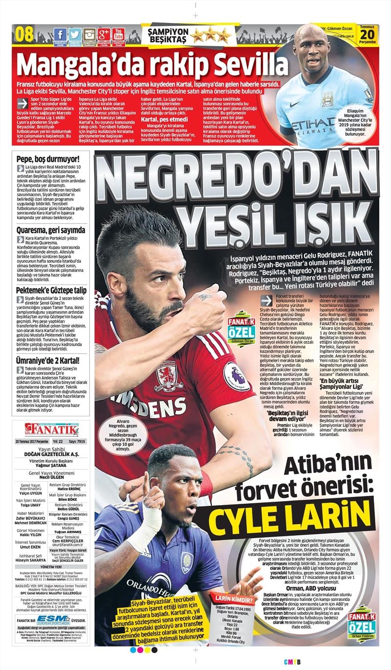 20 Temmuz 2017 | Gazetelerin Beşiktaş Manşetleri - Görsel 3