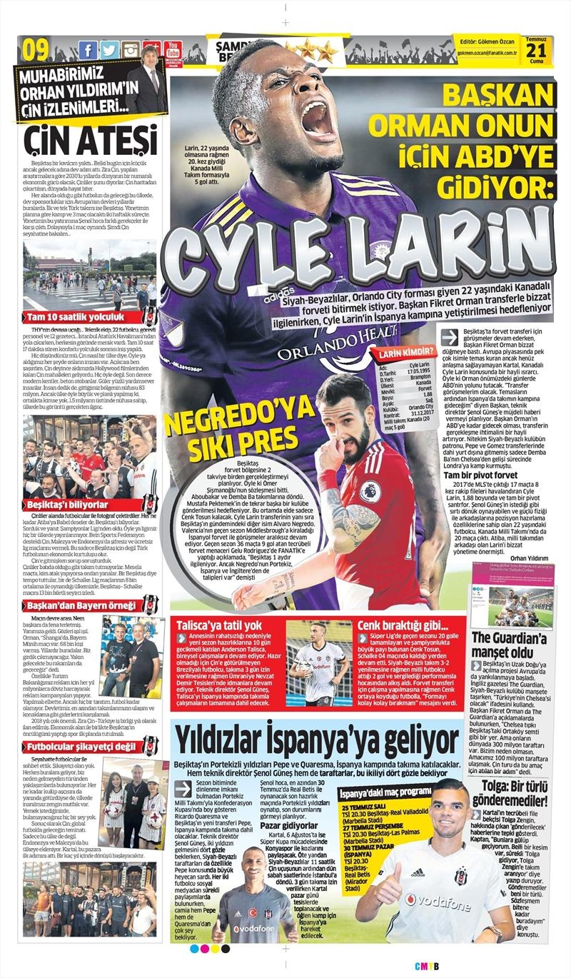 21 Temmuz 2017 | Gazetelerin Beşiktaş Manşetleri - Görsel 3