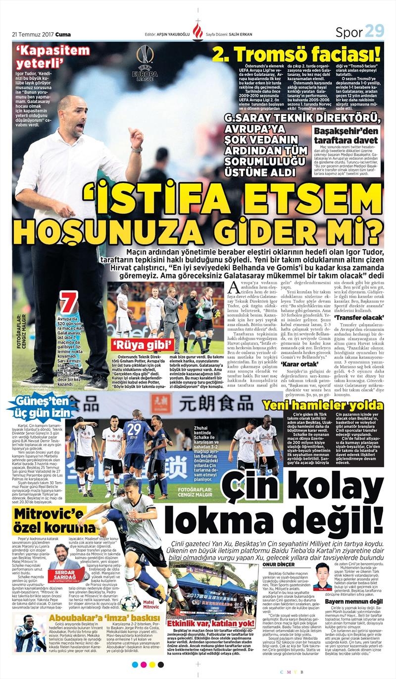 21 Temmuz 2017 | Gazetelerin Beşiktaş Manşetleri - Görsel 7