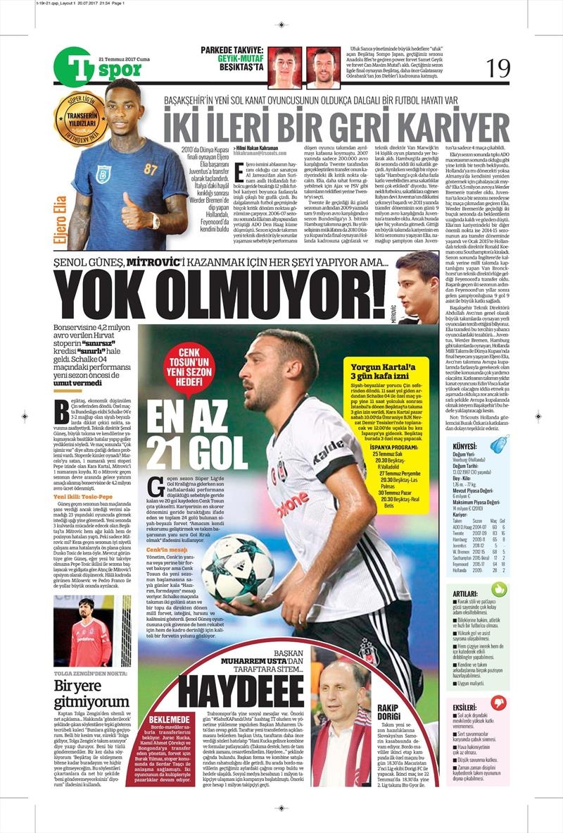 21 Temmuz 2017 | Gazetelerin Beşiktaş Manşetleri - Görsel 9