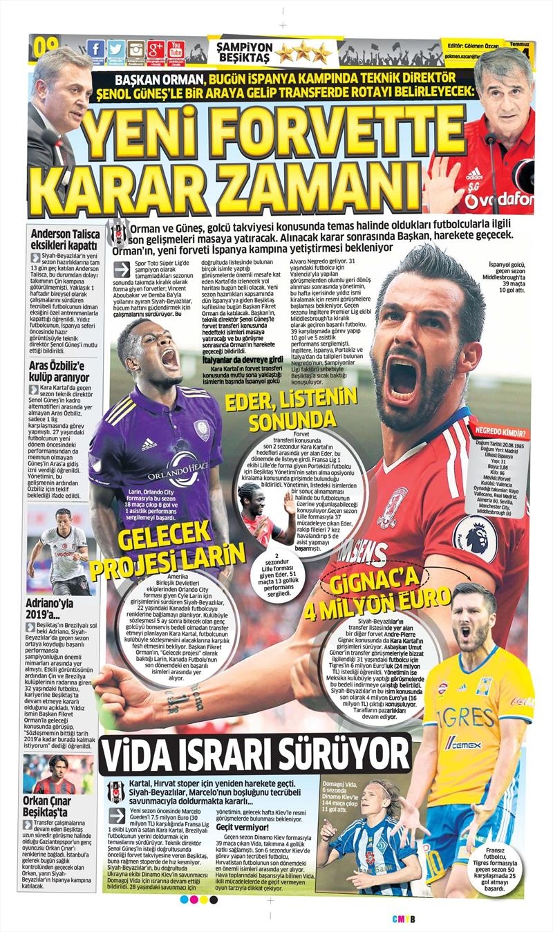 24 Temmuz 2017 | İşte gazetelerin Beşiktaş manşetleri - Görsel 12