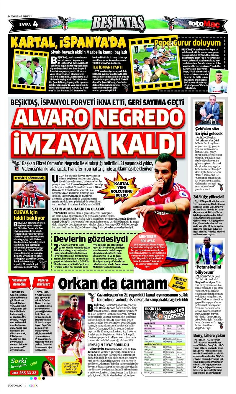 24 Temmuz 2017 | İşte gazetelerin Beşiktaş manşetleri - Görsel 3