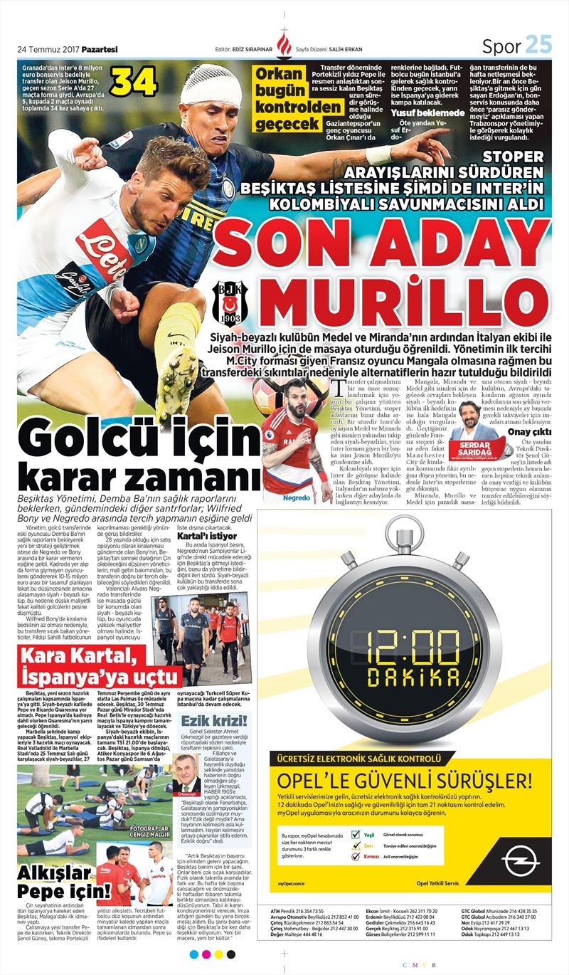 24 Temmuz 2017 | İşte gazetelerin Beşiktaş manşetleri - Görsel 8