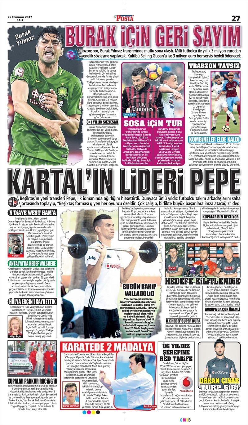25 Temmuz 2017 | İşte gazetelerin Beşiktaş manşetleri - Görsel 10