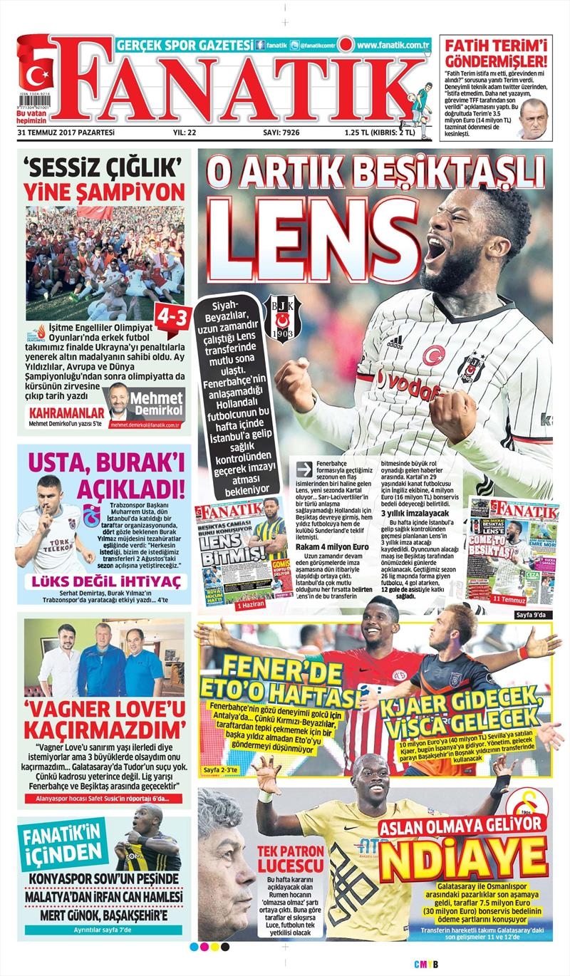 31 Temmuz 2017 | Gazetelerin Beşiktaş Manşetleri - Görsel 5