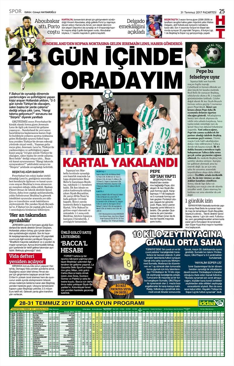 31 Temmuz 2017 | Gazetelerin Beşiktaş Manşetleri - Görsel 8