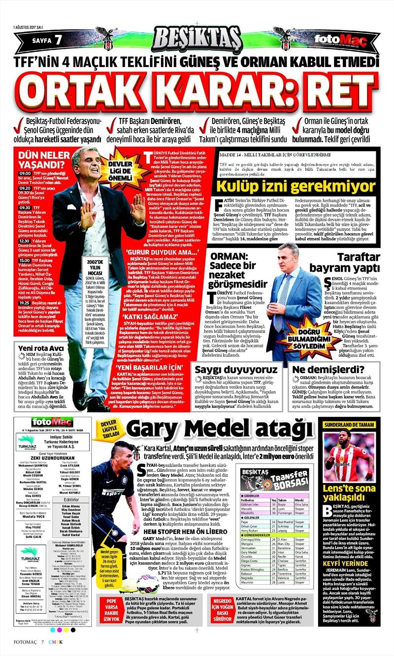 01 Ağustos 2017 | Gazetelerin Beşiktaş Manşetleri - Görsel 8
