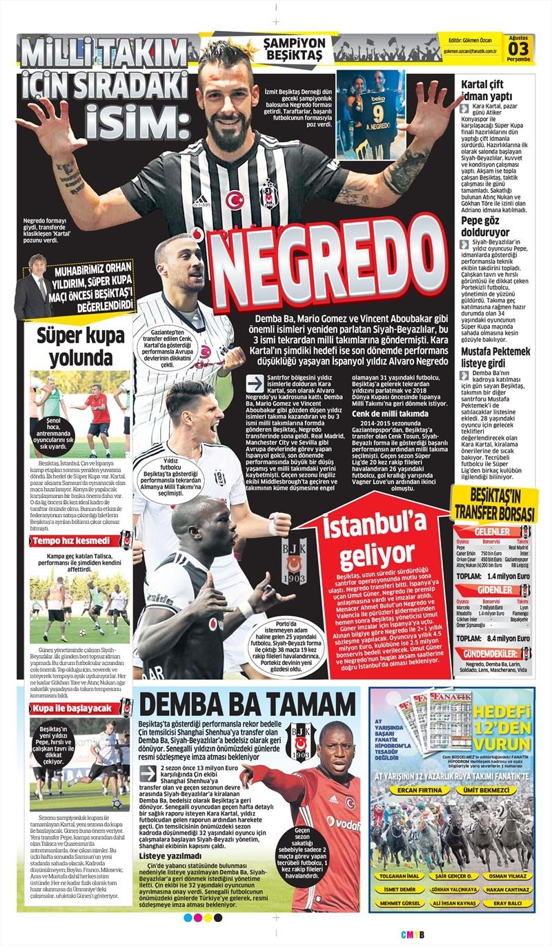 03 Ağustos 2017 | Gazetelerin Beşiktaş Manşetleri - Görsel 5