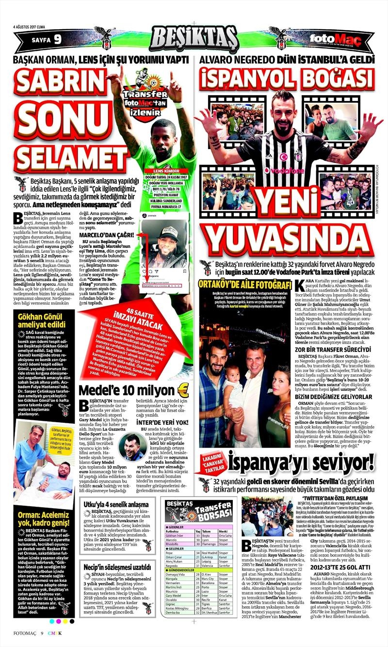 4 Ağustos 2017 | İşte gazetelerin Beşiktaş manşetleri - Görsel 2