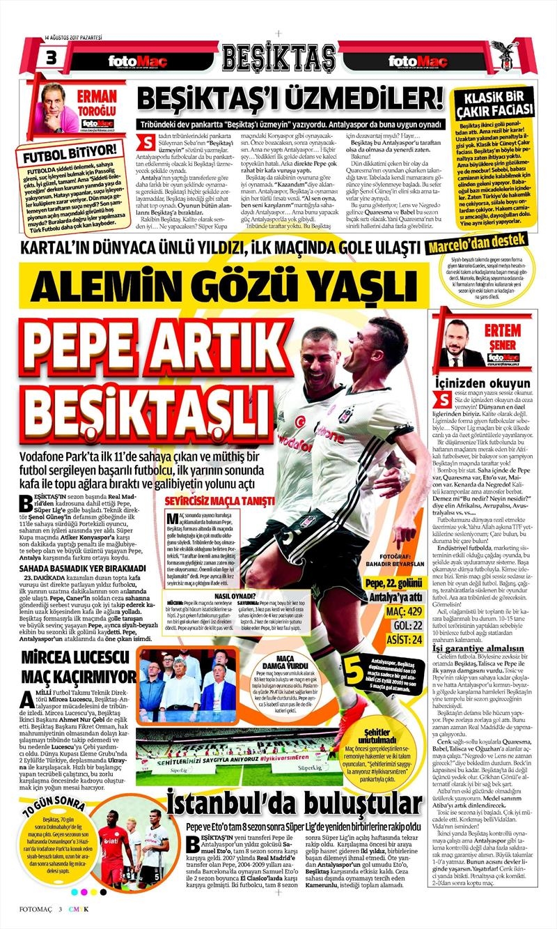 14 Ağustos 2017 | Gazetelerin Beşiktaş Manşetleri - Görsel 12