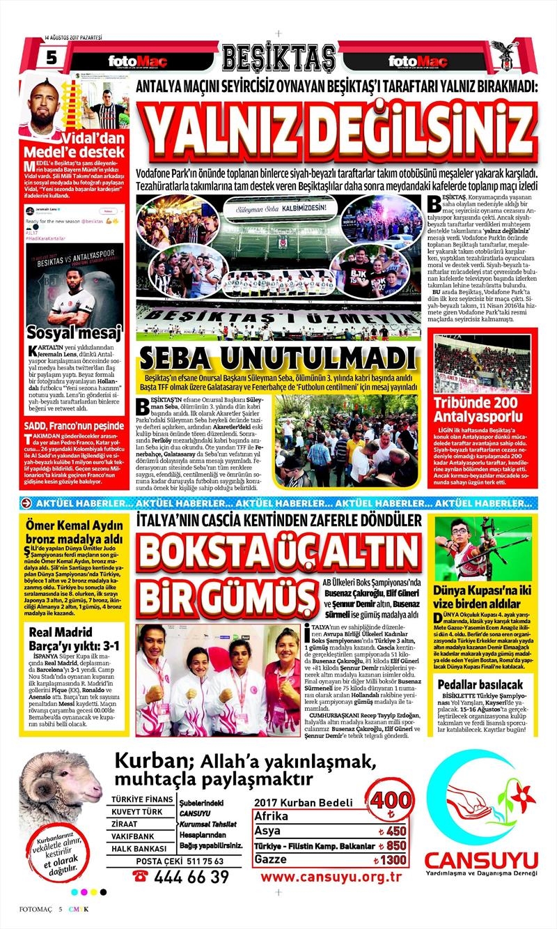 14 Ağustos 2017 | Gazetelerin Beşiktaş Manşetleri - Görsel 14