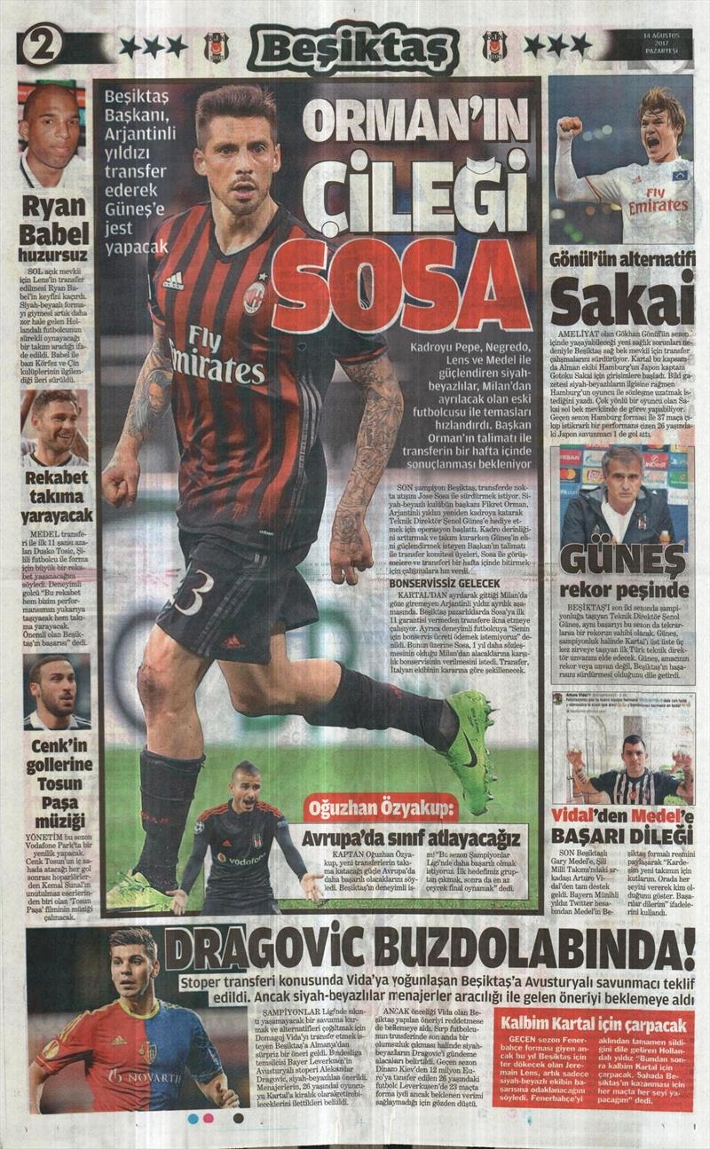 14 Ağustos 2017 | Gazetelerin Beşiktaş Manşetleri - Görsel 2