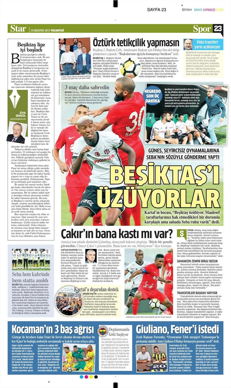 14 Ağustos 2017 | Gazetelerin Beşiktaş Manşetleri - Görsel 25