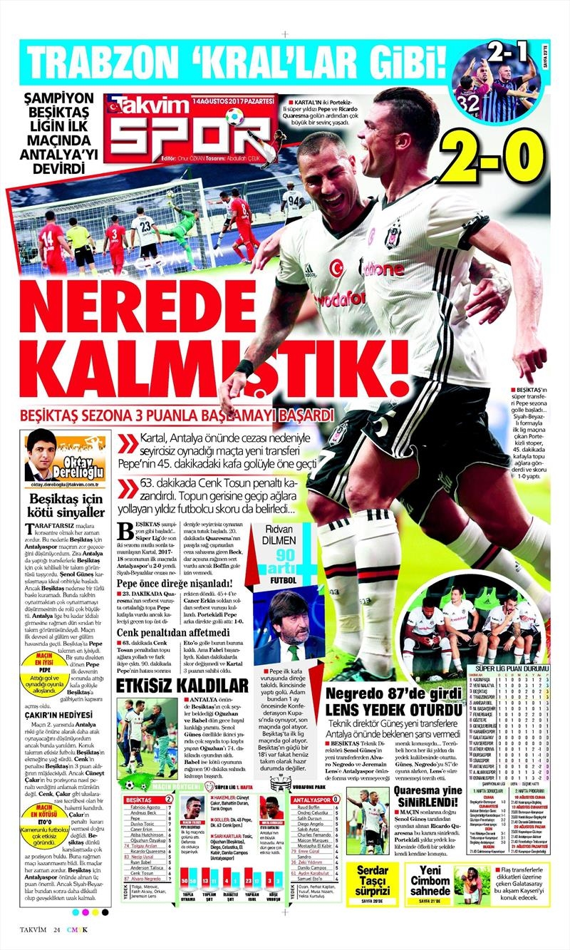 14 Ağustos 2017 | Gazetelerin Beşiktaş Manşetleri - Görsel 28