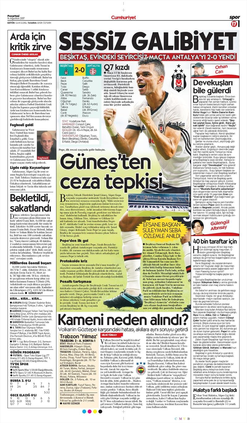 14 Ağustos 2017 | Gazetelerin Beşiktaş Manşetleri - Görsel 5