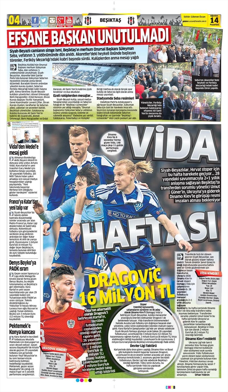 14 Ağustos 2017 | Gazetelerin Beşiktaş Manşetleri - Görsel 9