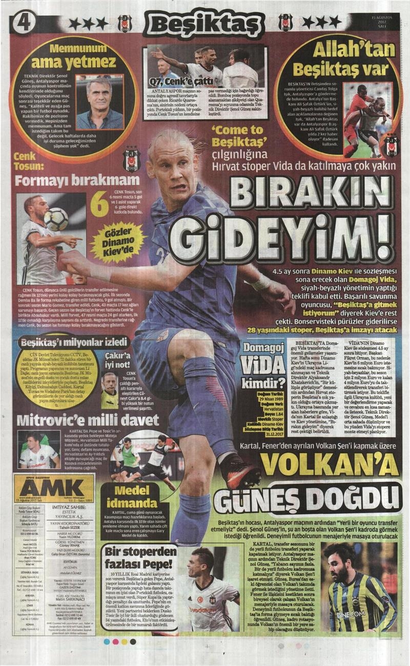 15 Ağustos 2017 | Gazetelerin Beşiktaş Manşetleri - Görsel 2