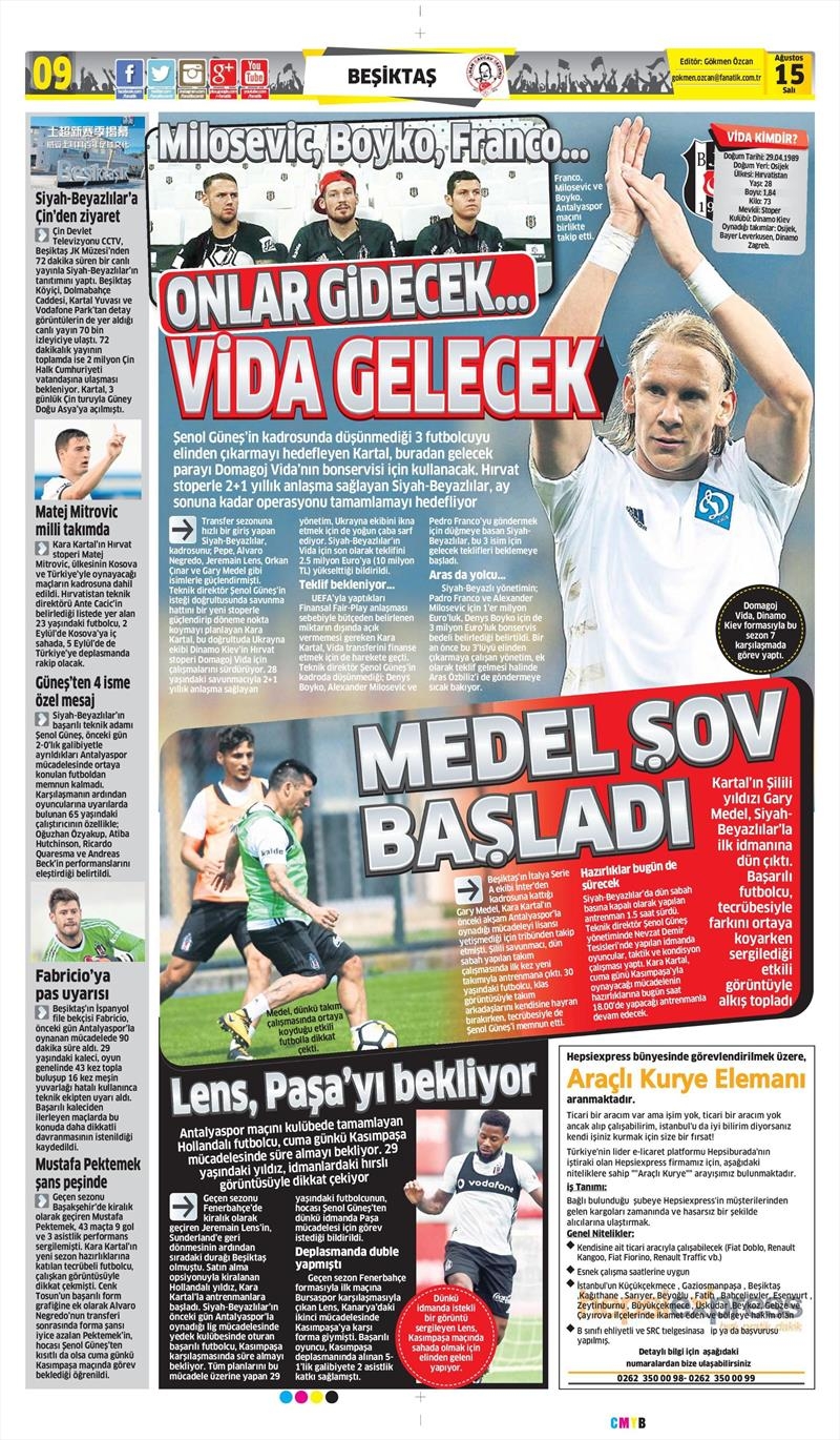 15 Ağustos 2017 | Gazetelerin Beşiktaş Manşetleri - Görsel 4
