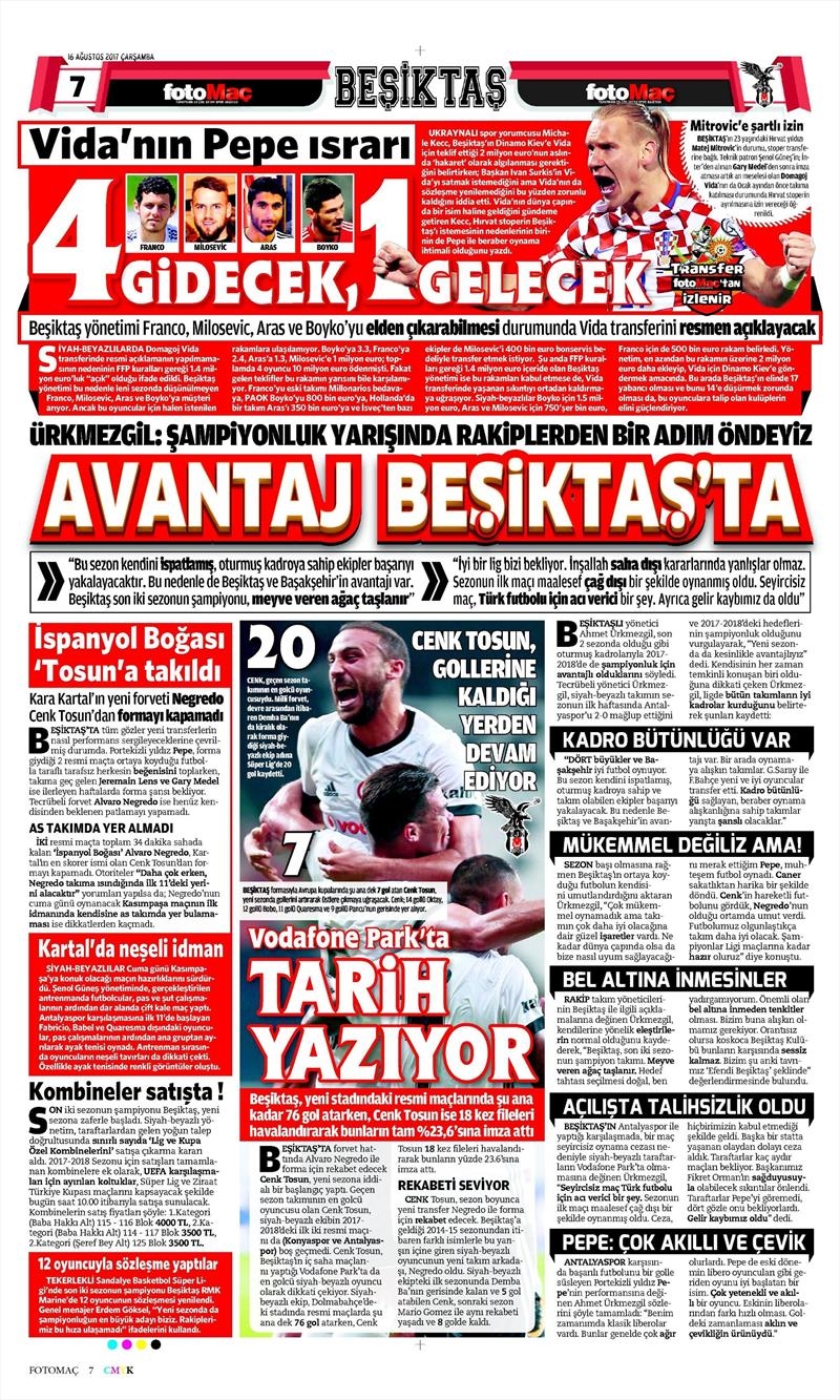 16 Ağustos 2017 | İşte gazetelerin Beşiktaş manşetleri - Görsel 4