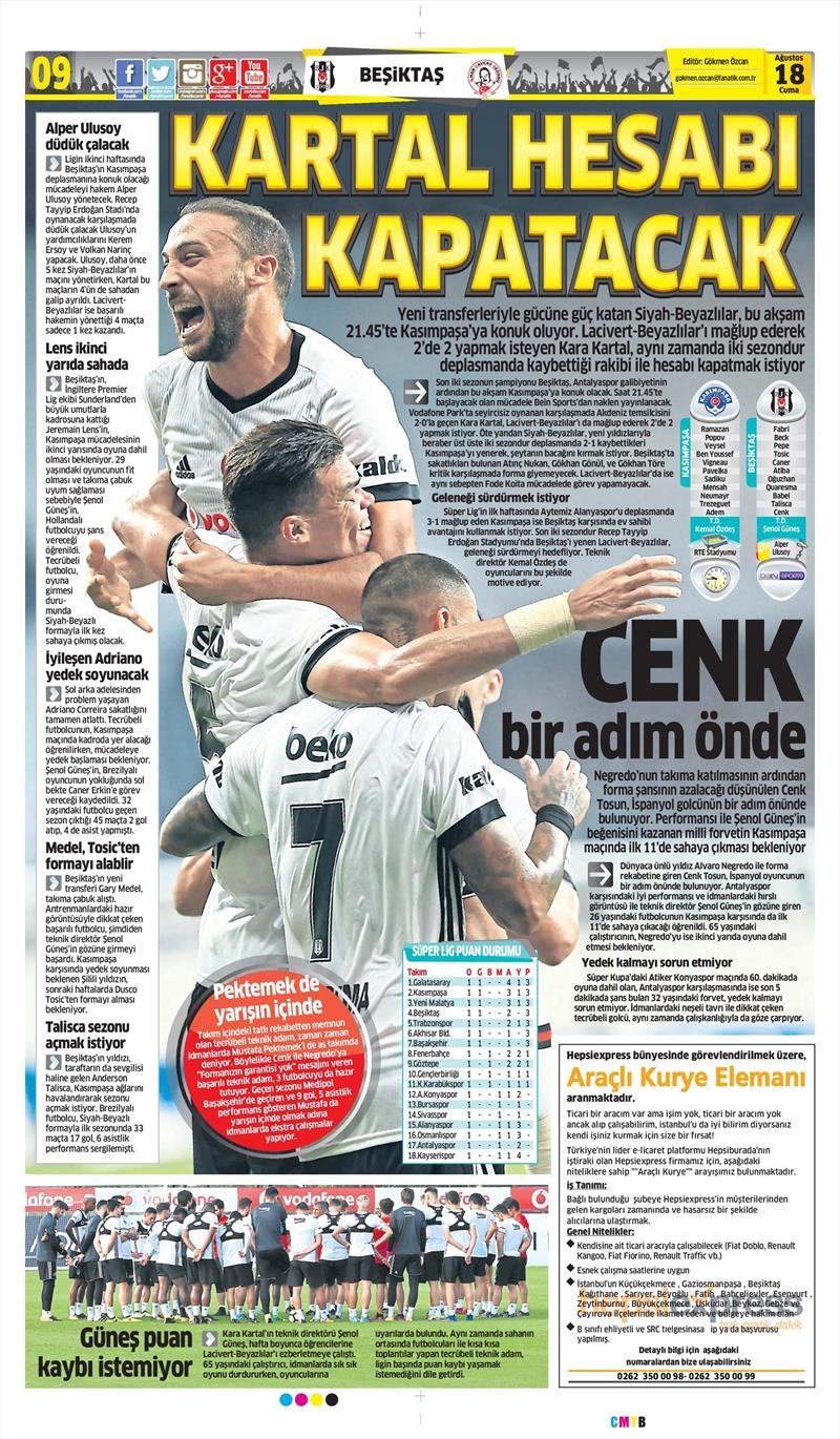 18 Ağustos 2017 | Gazetelerin Beşiktaş Manşetleri - Görsel 4