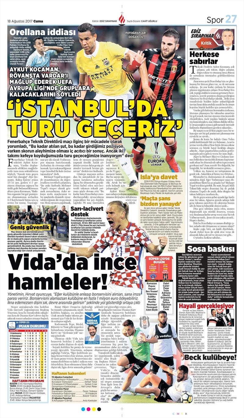 18 Ağustos 2017 | Gazetelerin Beşiktaş Manşetleri - Görsel 7