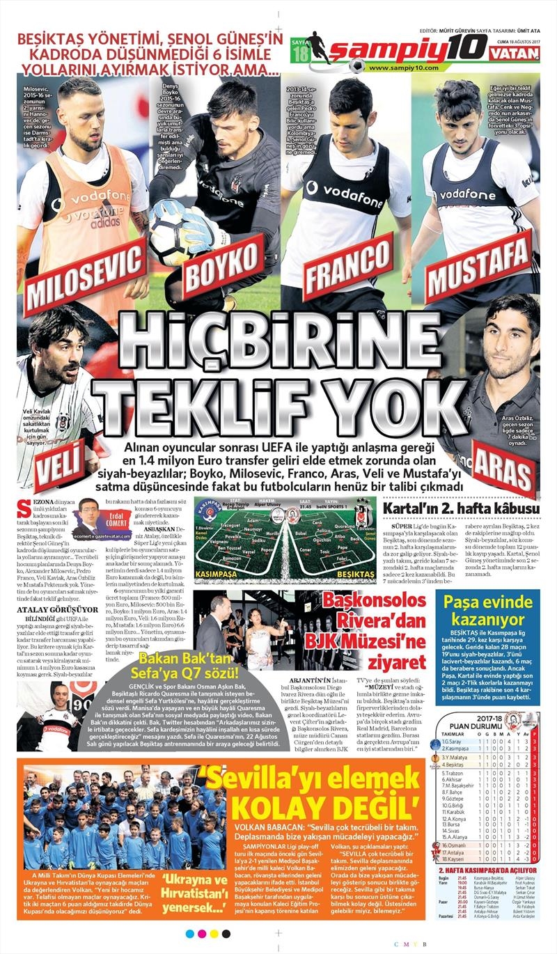 18 Ağustos 2017 | Gazetelerin Beşiktaş Manşetleri - Görsel 9