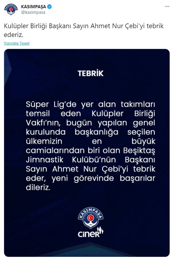 Kulüpler Birliği Başkanı seçilen Ahmet Nur Çebi'ye Süper Lig takımlarından tebrik mesajları geldi. - Görsel 12