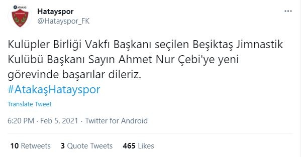 Kulüpler Birliği Başkanı seçilen Ahmet Nur Çebi'ye Süper Lig takımlarından tebrik mesajları geldi. - Görsel 5