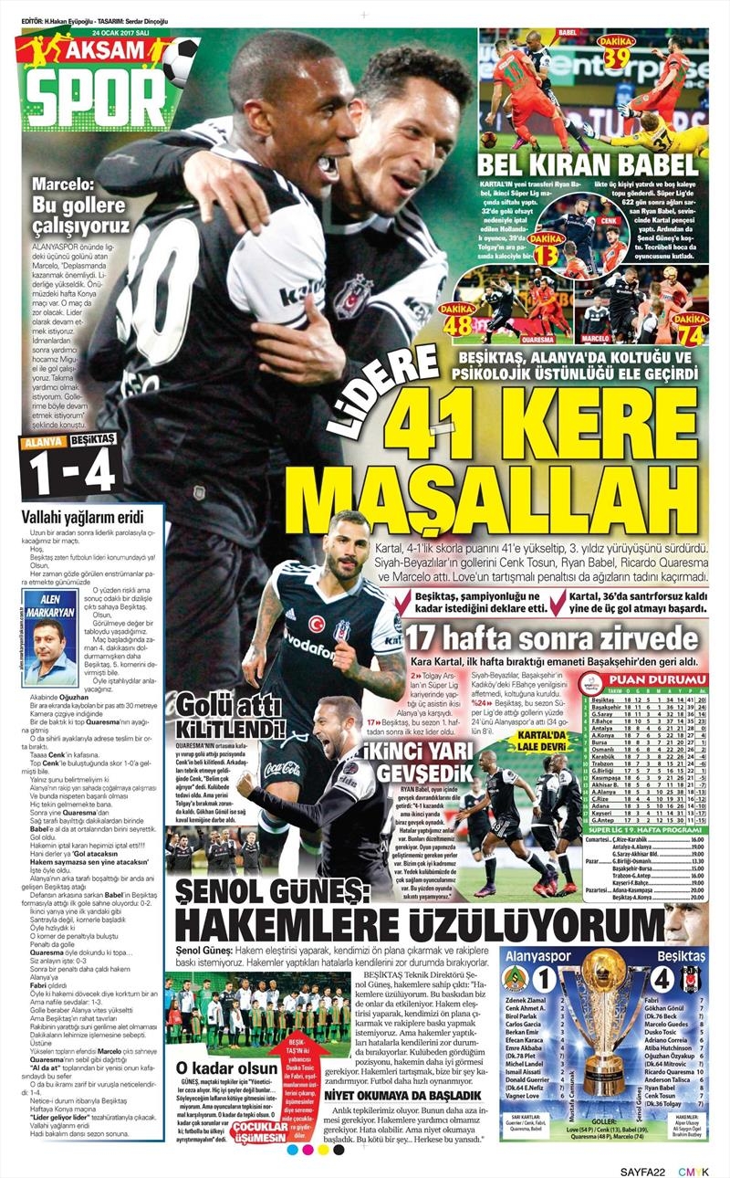 24 Ocak 2017 | İşte gazetelerin Beşiktaş manşetleri - Görsel 1