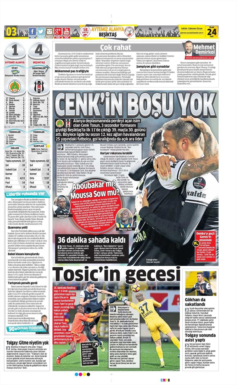 24 Ocak 2017 | İşte gazetelerin Beşiktaş manşetleri - Görsel 8
