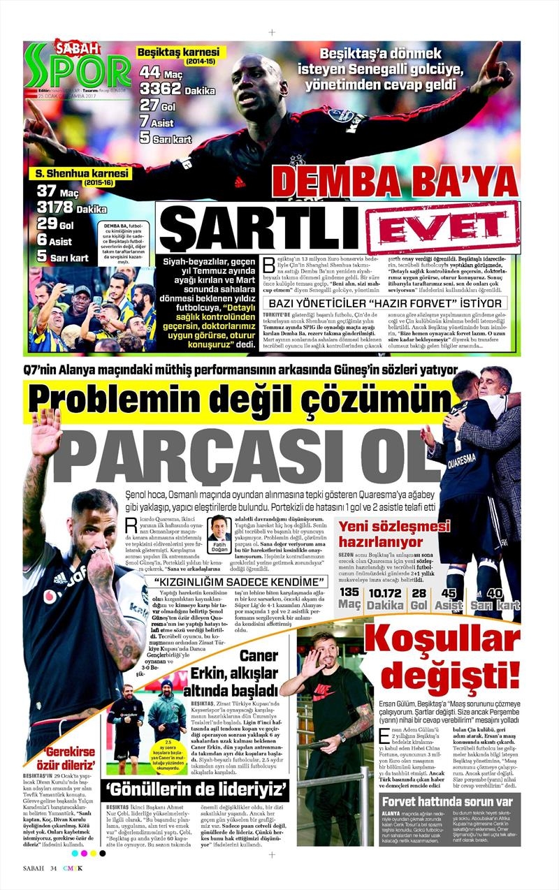 25 Ocak 2017 | İşte gazetelerin Beşiktaş manşetleri - Görsel 8