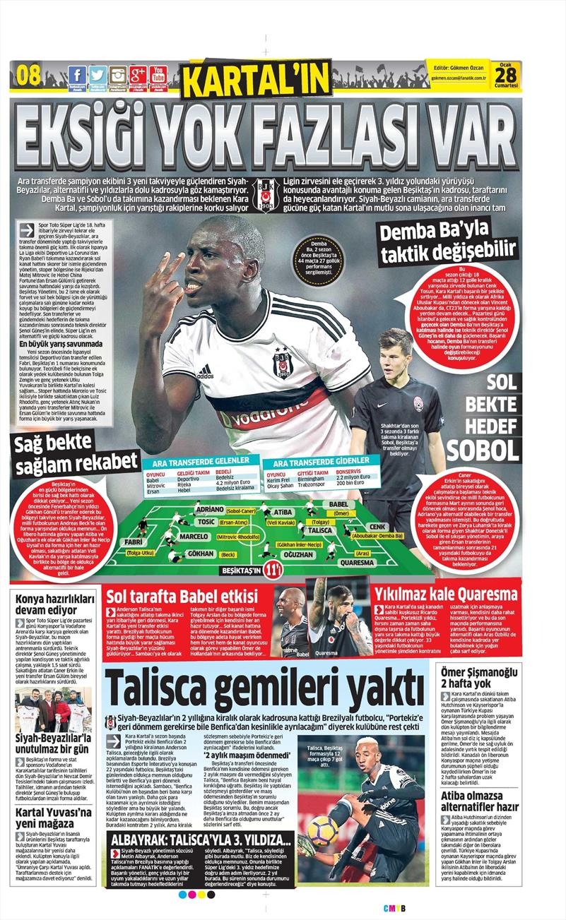 28 Ocak 2017 | İşte gazetelerin Beşiktaş manşetleri - Görsel 1