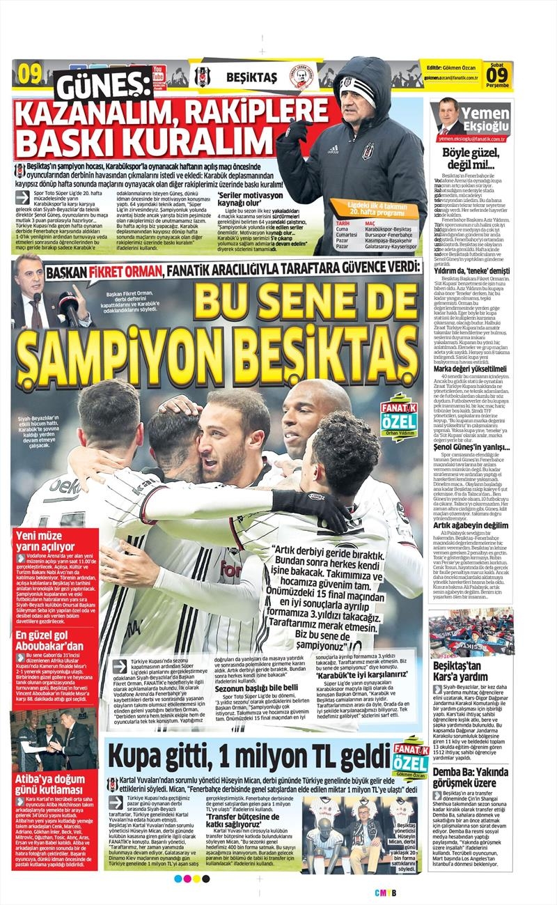 09 Şubat 2017 | İşte gazetelerin Beşiktaş manşetleri - Görsel 1