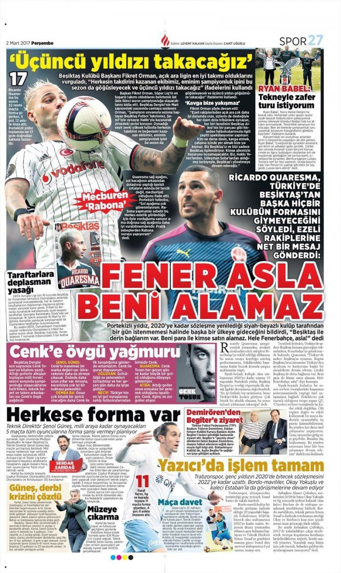 2 Mart 2017 | İşte gazetelerin Beşiktaş manşetleri - Görsel 11