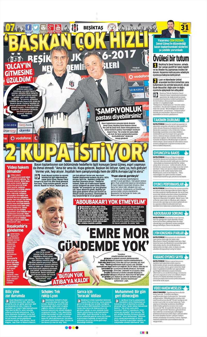 31 Mart 2017 | İşte gazetelerin Beşiktaş manşetleri - Görsel 2