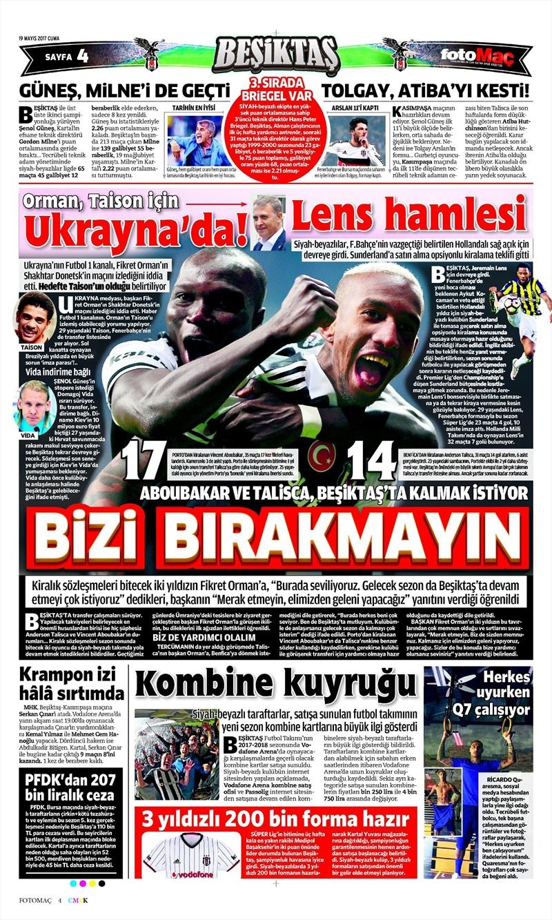 19 Mayıs 2017 | İşte gazetelerin Beşiktaş manşetleri - Görsel 6