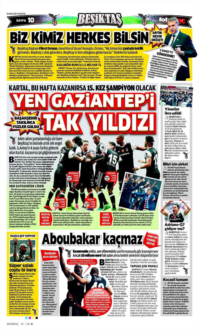 22 Mayıs 2017 | İşte gazetelerin Beşiktaş manşetleri - Görsel 9