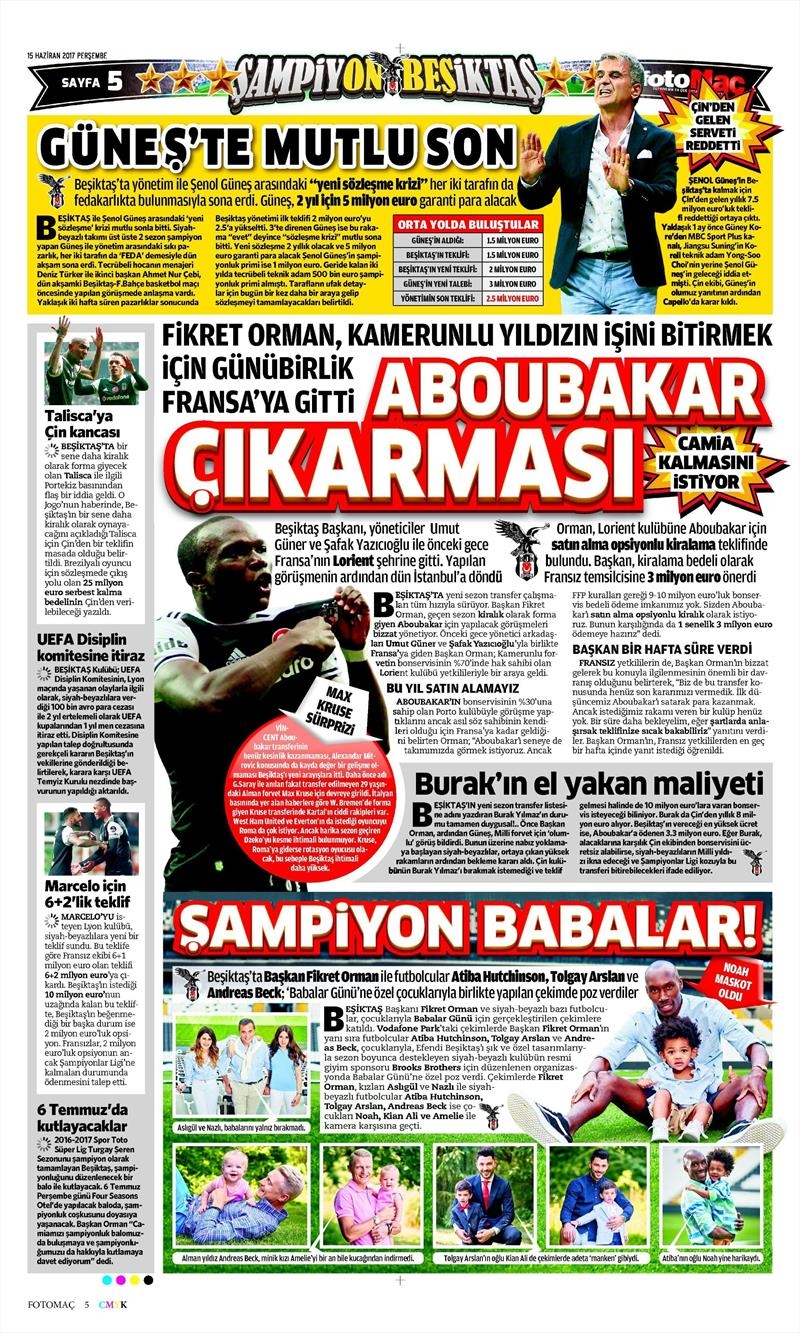 15 Haziran 2017 | İşte gazetelerin Beşiktaş manşetleri - Görsel 7